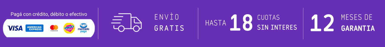 Pagá con crédito, débito o efectivo · Envío gratis · Hasta 18 cuotas sin interés · 12 meses de garantía